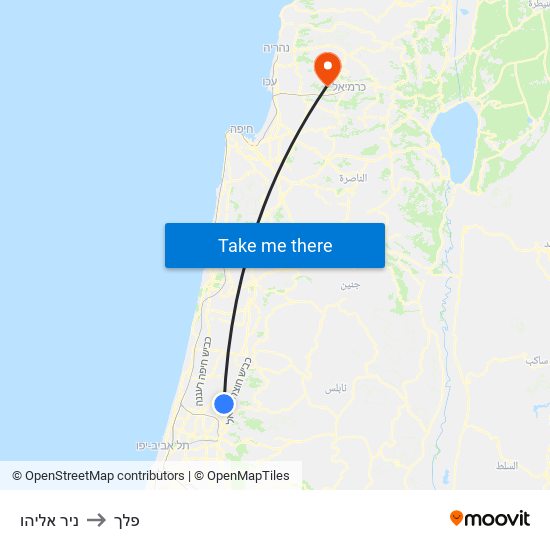 ניר אליהו to פלך map