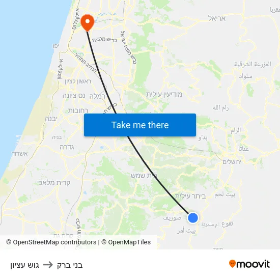 גוש עציון to בני ברק map