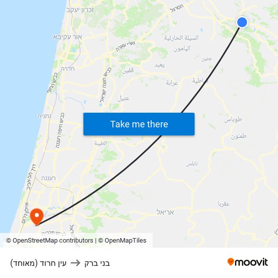 עין חרוד (מאוחד) to בני ברק map