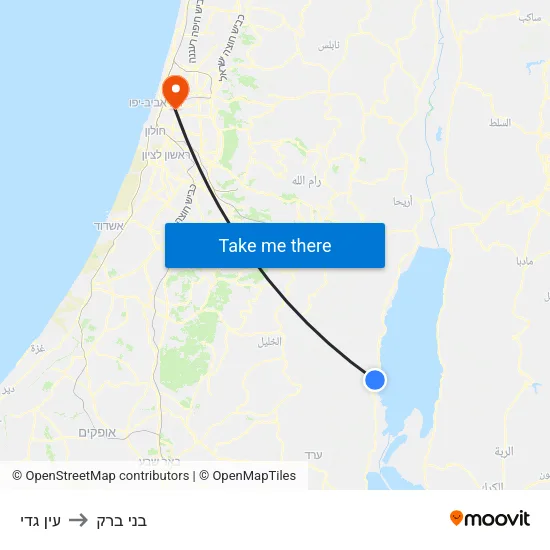 עין גדי to בני ברק map