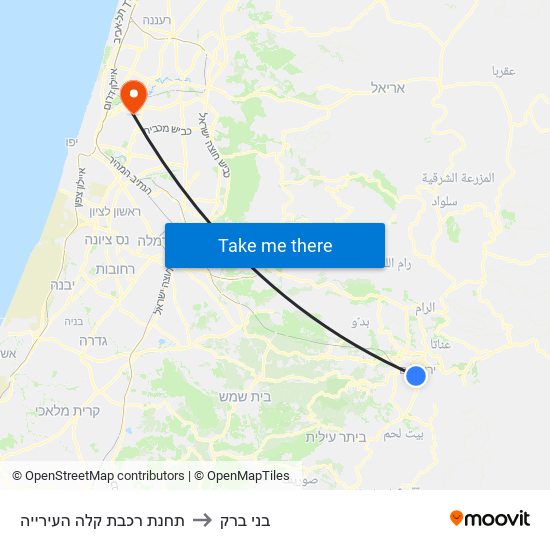 תחנת רכבת קלה העירייה to בני ברק map