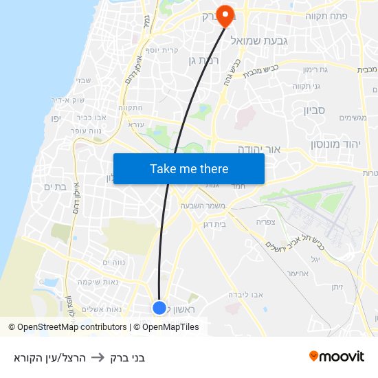 הרצל/עין הקורא to בני ברק map