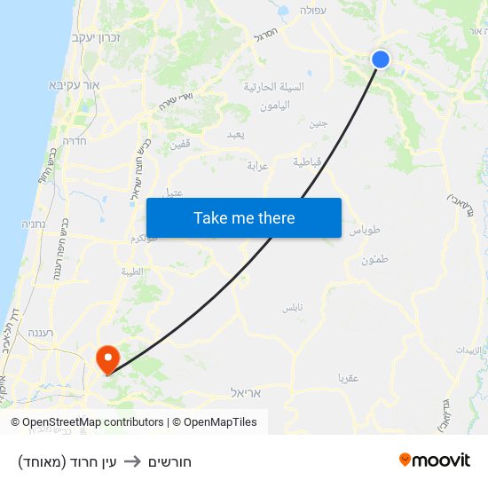 עין חרוד (מאוחד) to חורשים map