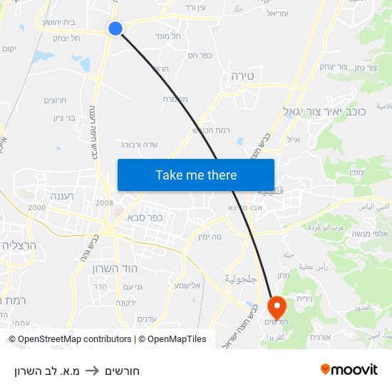 מ.א. לב השרון to חורשים map