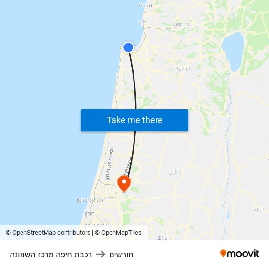 רכבת חיפה מרכז השמונה to חורשים map