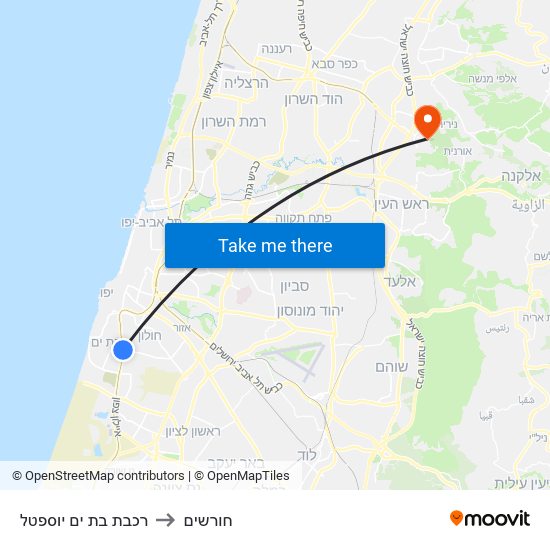 רכבת בת ים יוספטל to חורשים map