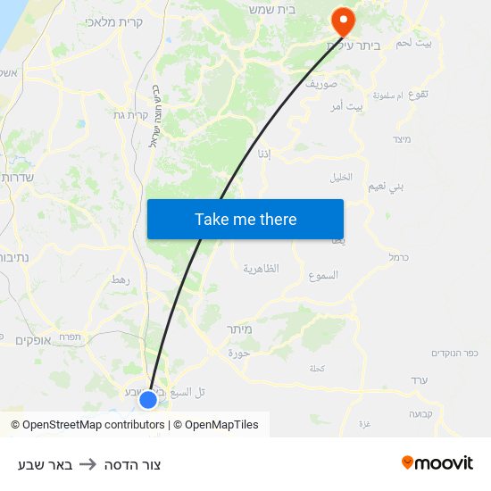 באר שבע to צור הדסה map