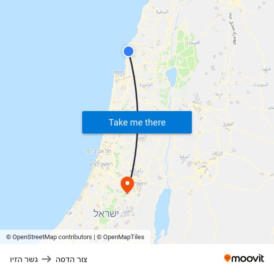 גשר הזיו to צור הדסה map