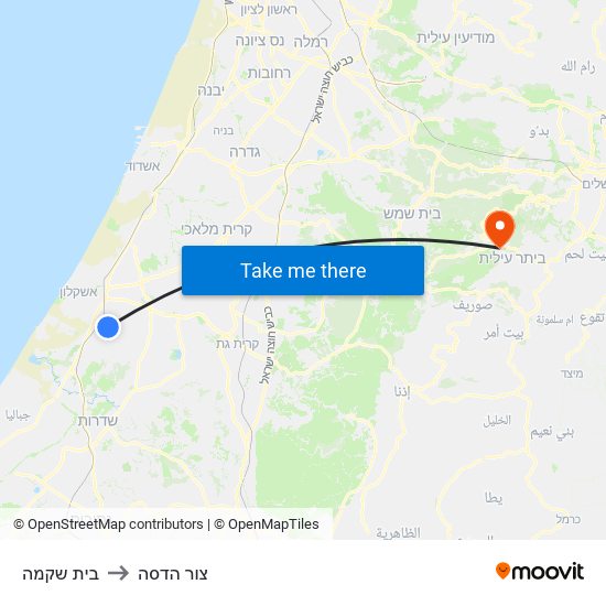 בית שקמה to צור הדסה map