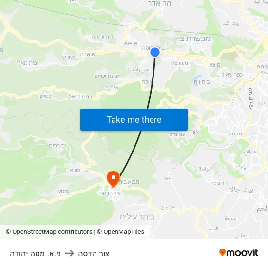 מ.א. מטה יהודה to צור הדסה map