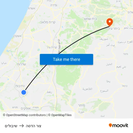 שיבולים to צור הדסה map