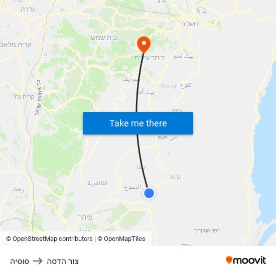 סוסיה to צור הדסה map