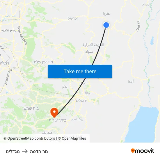 מגדלים to צור הדסה map