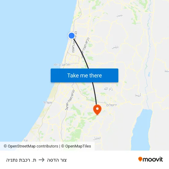 ת. רכבת נתניה to צור הדסה map