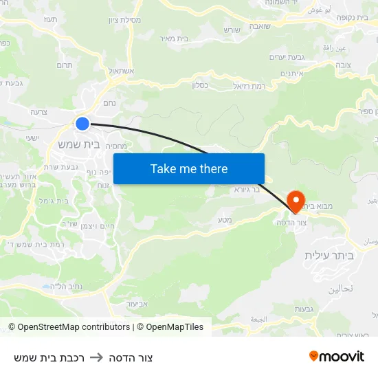 רכבת בית שמש to צור הדסה map