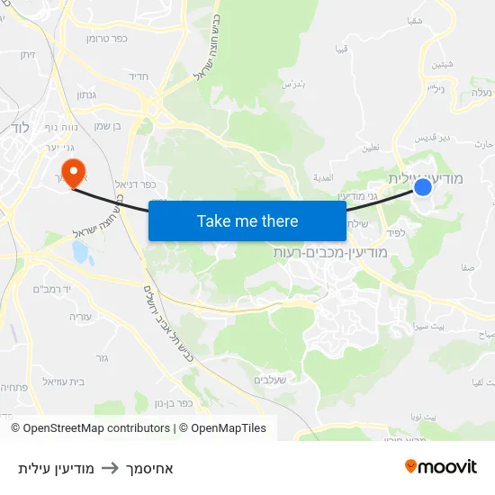 מודיעין עילית to אחיסמך map