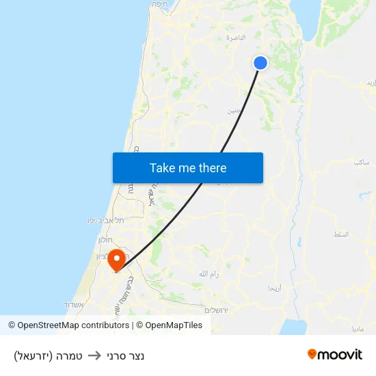 טמרה (יזרעאל) to נצר סרני map