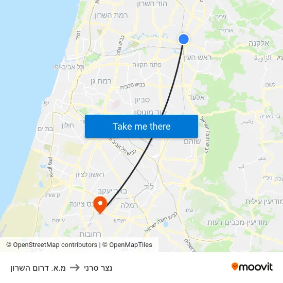 מ.א. דרום השרון to נצר סרני map