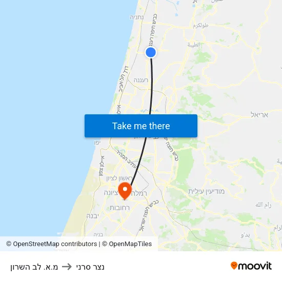 מ.א. לב השרון to נצר סרני map