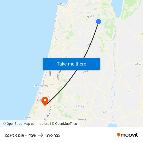שבלי - אום אל-גנם to נצר סרני map