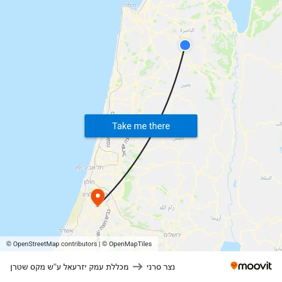 מכללת עמק יזרעאל ע''ש מקס שטרן to נצר סרני map