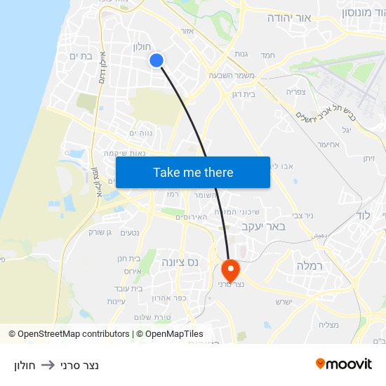 חולון to נצר סרני map