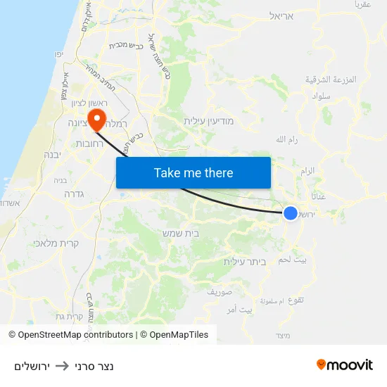 ירושלים to נצר סרני map