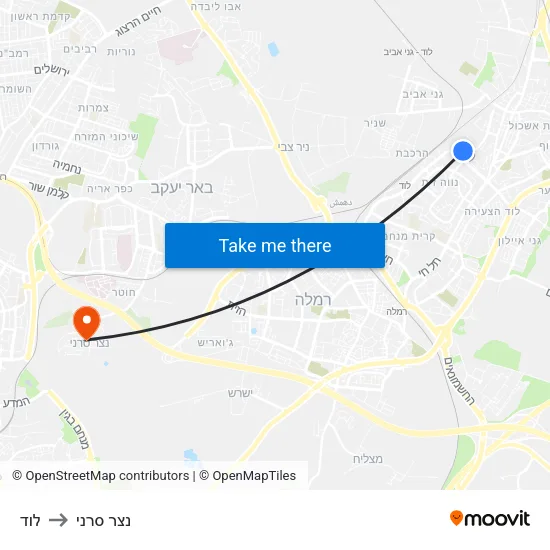 לוד to נצר סרני map