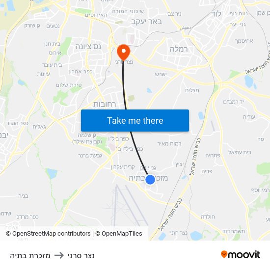 מזכרת בתיה to נצר סרני map