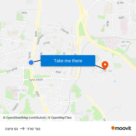 נס ציונה to נצר סרני map