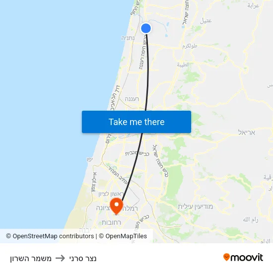 משמר השרון to נצר סרני map