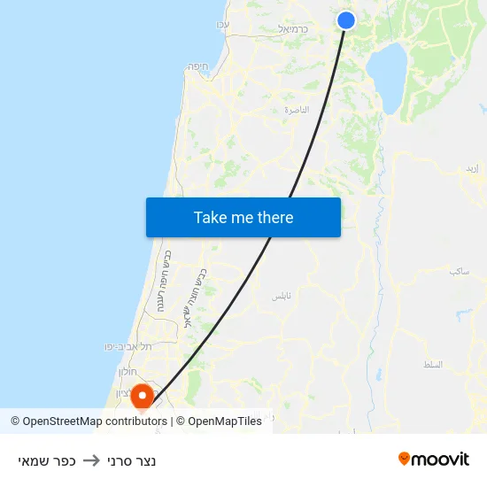 כפר שמאי to נצר סרני map