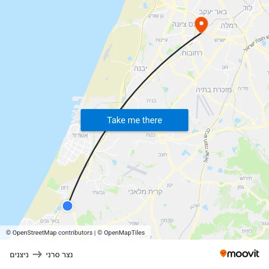 ניצנים to נצר סרני map