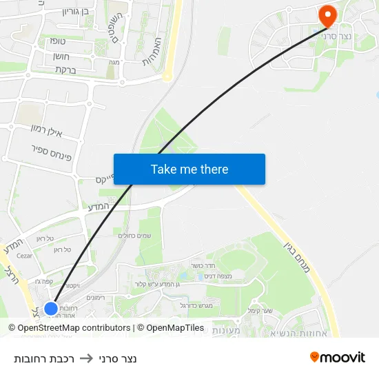 רכבת רחובות to נצר סרני map