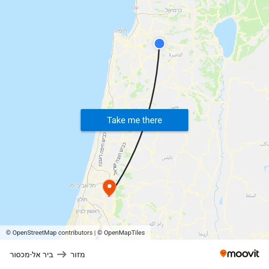 ביר אל-מכסור to מזור map