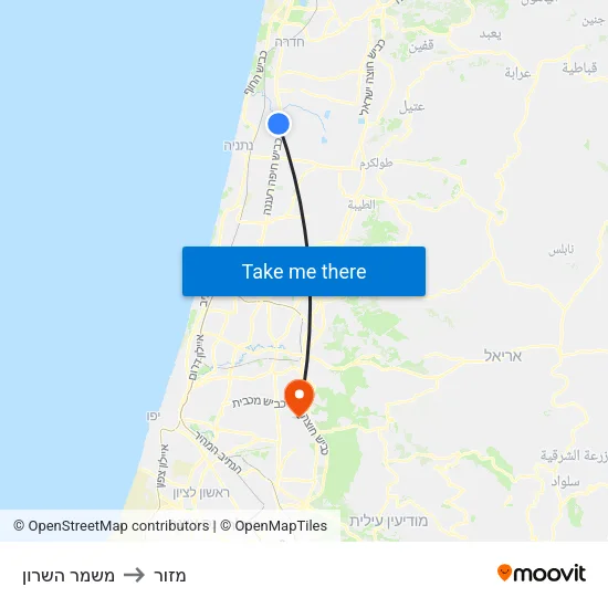 משמר השרון to מזור map