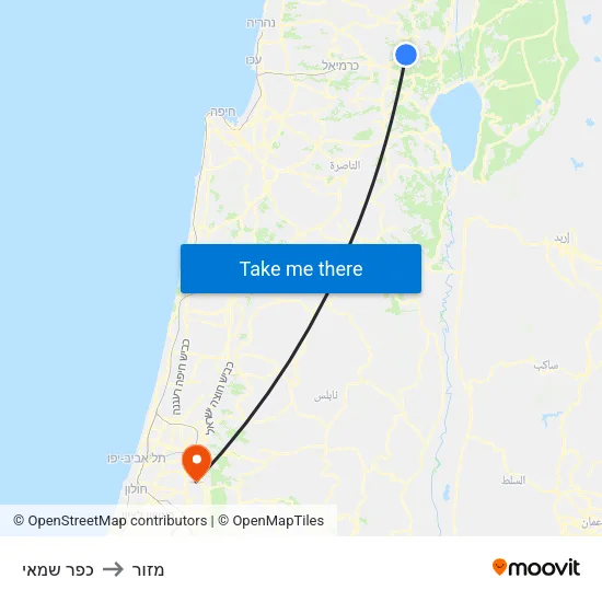 כפר שמאי to מזור map