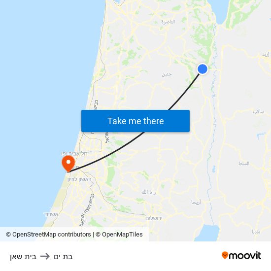 בית שאן to בת ים map