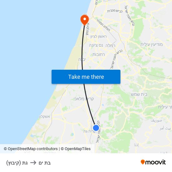 גת (קיבוץ) to בת ים map