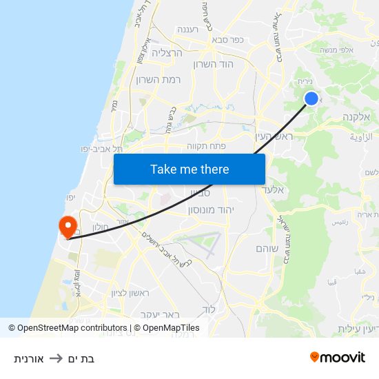 אורנית to בת ים map