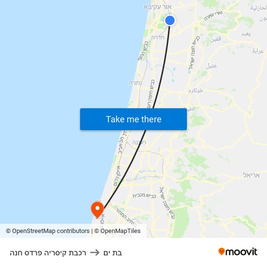 רכבת קיסריה פרדס חנה to בת ים map