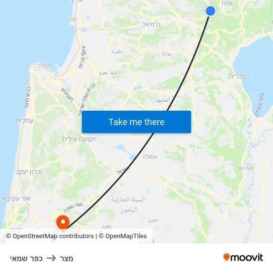כפר שמאי to מצר map