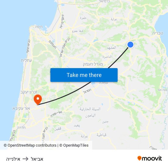 אילנייה to אביאל map