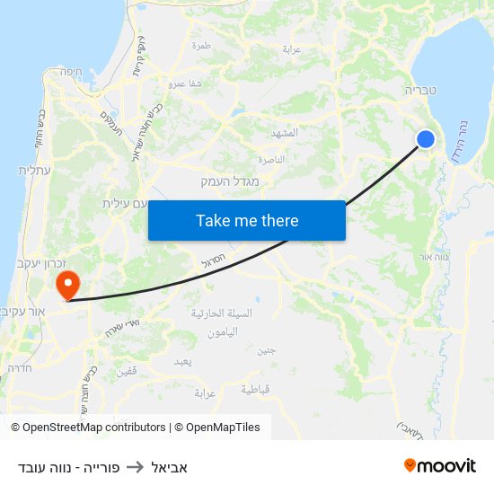 פורייה - נווה עובד to אביאל map