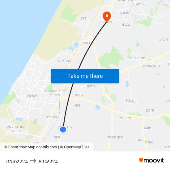 בית שקמה to בית עזרא map