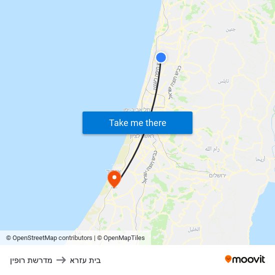 מדרשת רופין to בית עזרא map