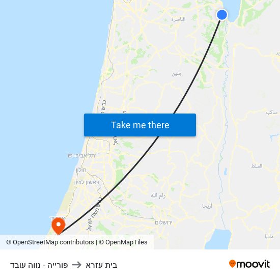 פורייה - נווה עובד to בית עזרא map