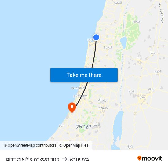 אזור תעשייה מילואות דרום to בית עזרא map