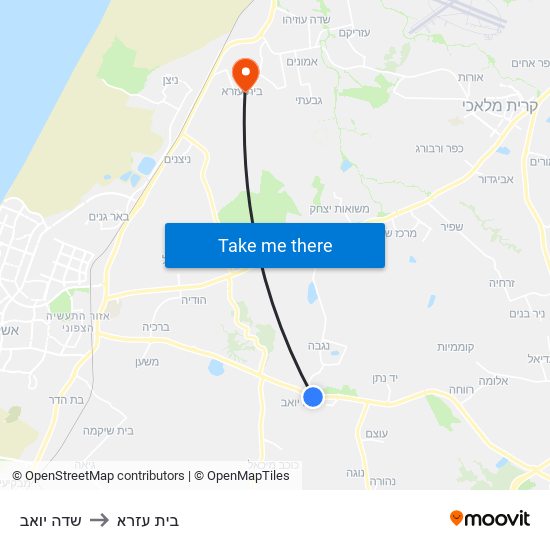 שדה יואב to בית עזרא map