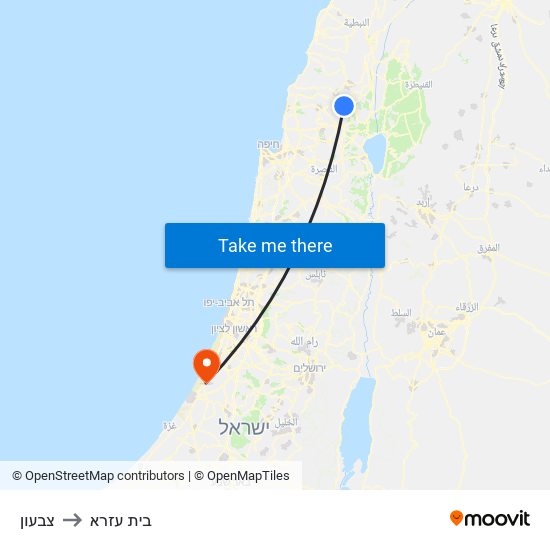 צבעון to בית עזרא map